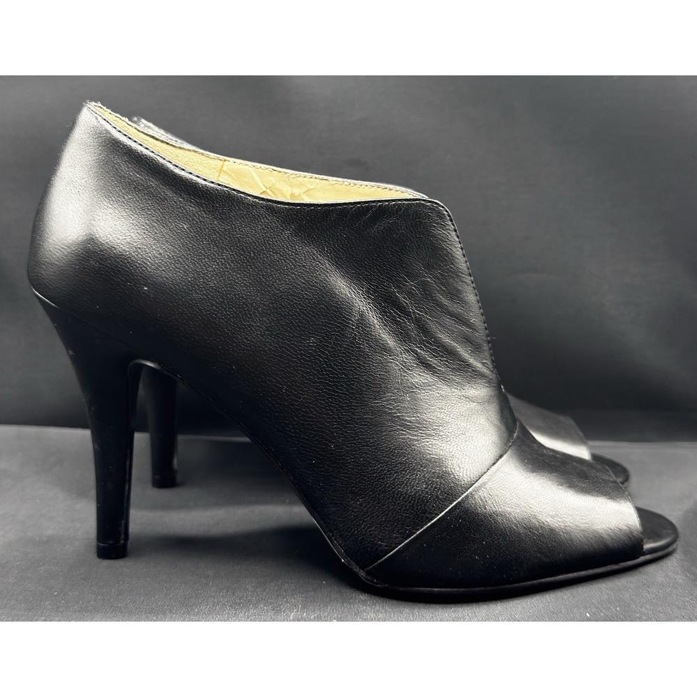 Size 7.5 - NINE WEST Womens Artissa Black Leather Peep Toe Heels Ankle Shoes